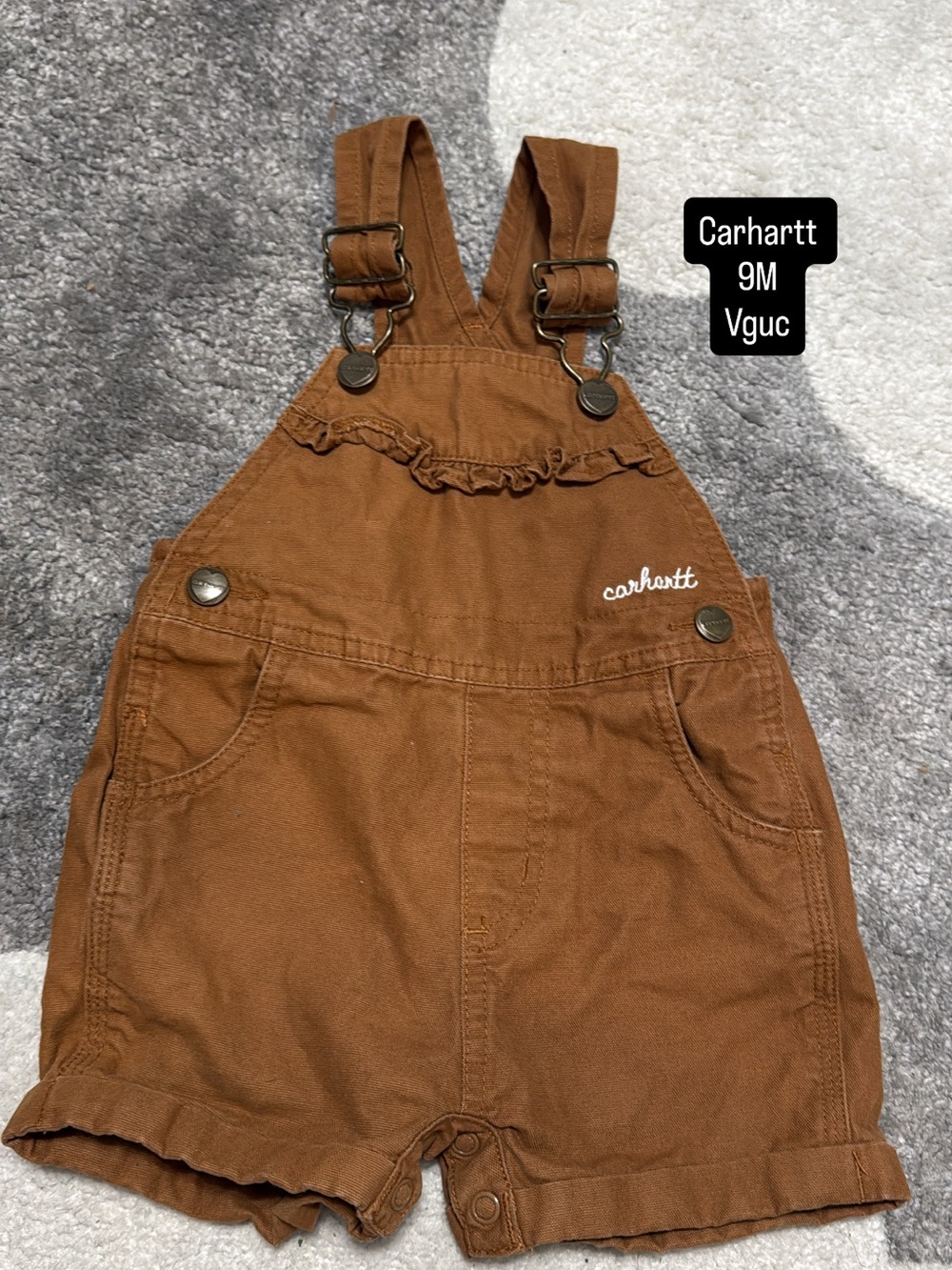 Carhartt Toddler Rust Brown Shortall Overalls with Ruffle Bib